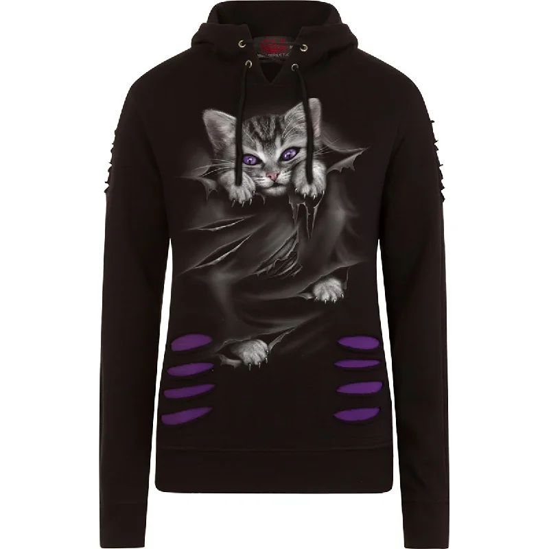 BRIGHT EYES - Large Hood Ripped Hoody Purple-Black Hoodie with Slim Fit Tailored Modern BRIGHT EYES - Large Hood Ripped Hoody Purple-Black Hoodie with Slim Fit Tailored Modern