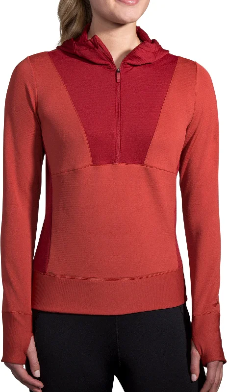 Brooks Notch Thermal Womens Running Hoody - Red Hoodie with Color Block Contrast Stylish Brooks Notch Thermal Womens Running Hoody - Red Hoodie with Color Block Contrast Stylish