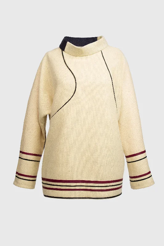 Butter White Lines Sweatshirt Hoodie with Lining Warm Insulated