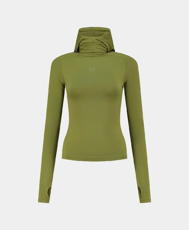 Cardamom Green Unit Tight Hoodie Hoodie with Color Block Contrast Stylish