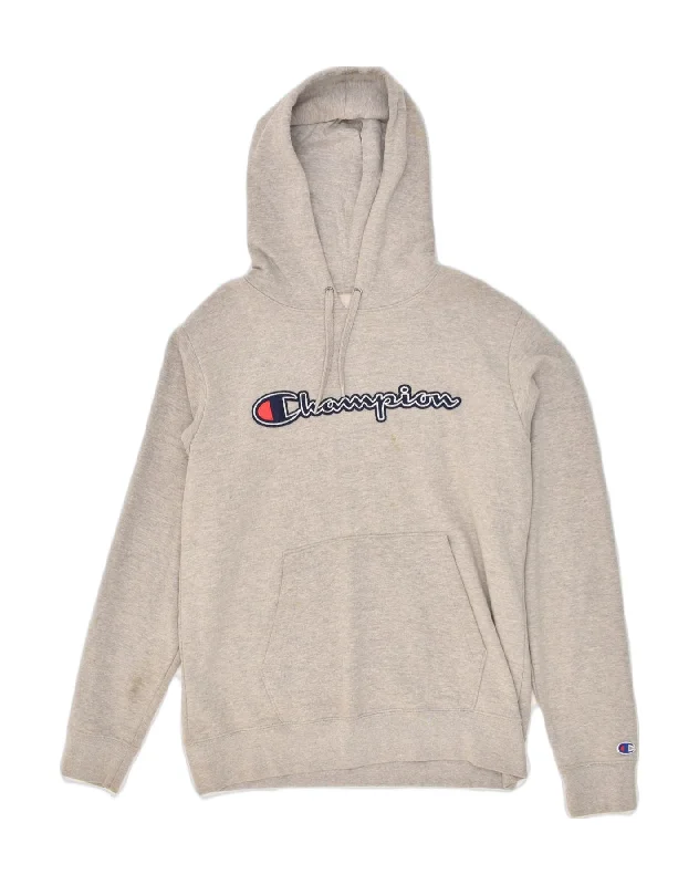 CHAMPION Mens Graphic Hoodie Jumper Medium Grey Cotton Hoodie with Magnetic Closure Innovative Modern CHAMPION Mens Graphic Hoodie Jumper Medium Grey Cotton Hoodie with Magnetic Closure Innovative Modern