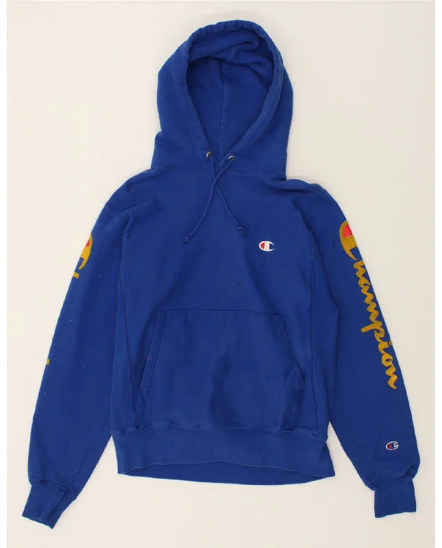 CHAMPION Mens Graphic Hoodie Jumper Small Blue Cotton Hoodie with Zipper Placket Modern Functional CHAMPION Mens Graphic Hoodie Jumper Small Blue Cotton Hoodie with Zipper Placket Modern Functional