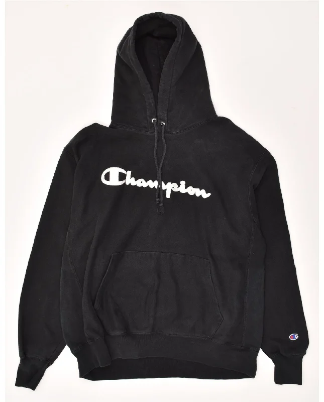 CHAMPION Mens Graphic Hoodie Jumper XL Black Cotton Hoodie with Pattern Geometric Abstract CHAMPION Mens Graphic Hoodie Jumper XL Black Cotton Hoodie with Pattern Geometric Abstract