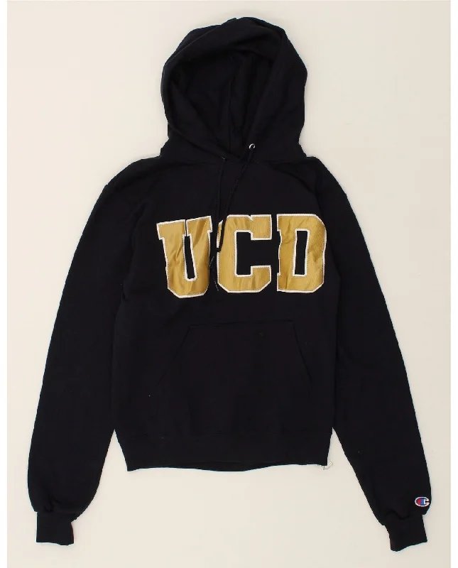 CHAMPION Mens Graphic Hoodie Jumper XS Black Cotton Hoodie with Batwing Sleeves Loose Dramatic