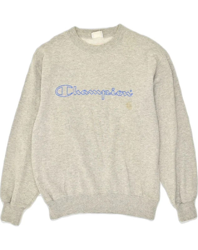 CHAMPION Mens Graphic Sweatshirt Jumper Medium Grey Cotton Hoodie with Full-Zip Functional Layering