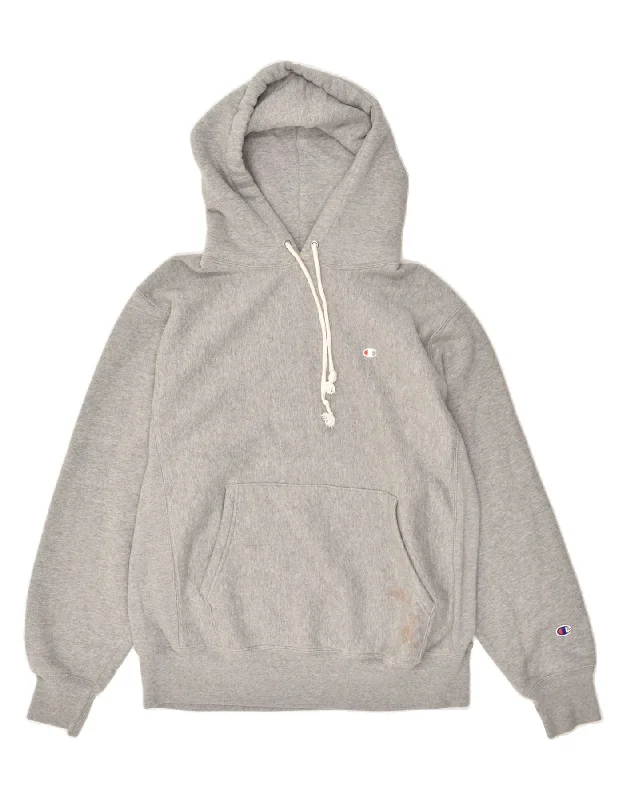 CHAMPION Mens Hoodie Jumper Medium Grey Cotton Hoodie with Half-Zip Sporty Casual