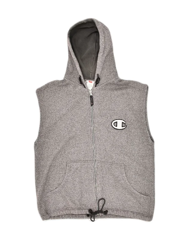 CHAMPION Mens Sleeveless Zip Hoodie Sweater Large Grey Cotton Hoodie with Ribbed Hem Stretchable Secure CHAMPION Mens Sleeveless Zip Hoodie Sweater Large Grey Cotton Hoodie with Ribbed Hem Stretchable Secure