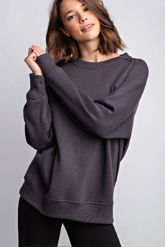 Charcoal Pullover Maternity Terry Crewneck Zip Hoodie Drawstring Kangaroo Pocket