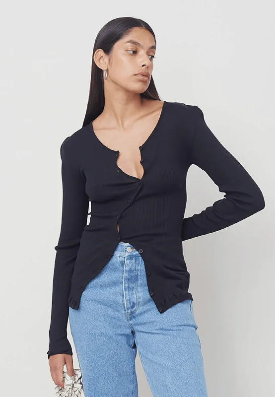 Claire Seamless Cardigan - Black Hoodie with Applique Textured Unique