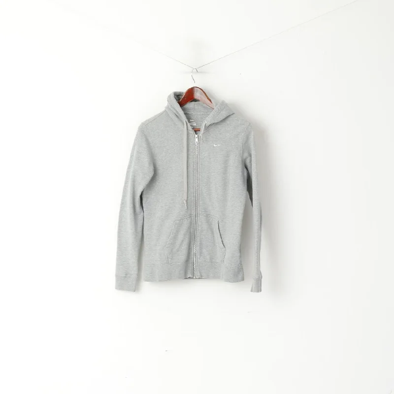 Nike Women L Sweatshirt Grey Cotton Full Zipper Hooded Activewear Top Hoodie with Front Slit Layering Stylish Nike Women L Sweatshirt Grey Cotton Full Zipper Hooded Activewear Top Hoodie with Front Slit Layering Stylish