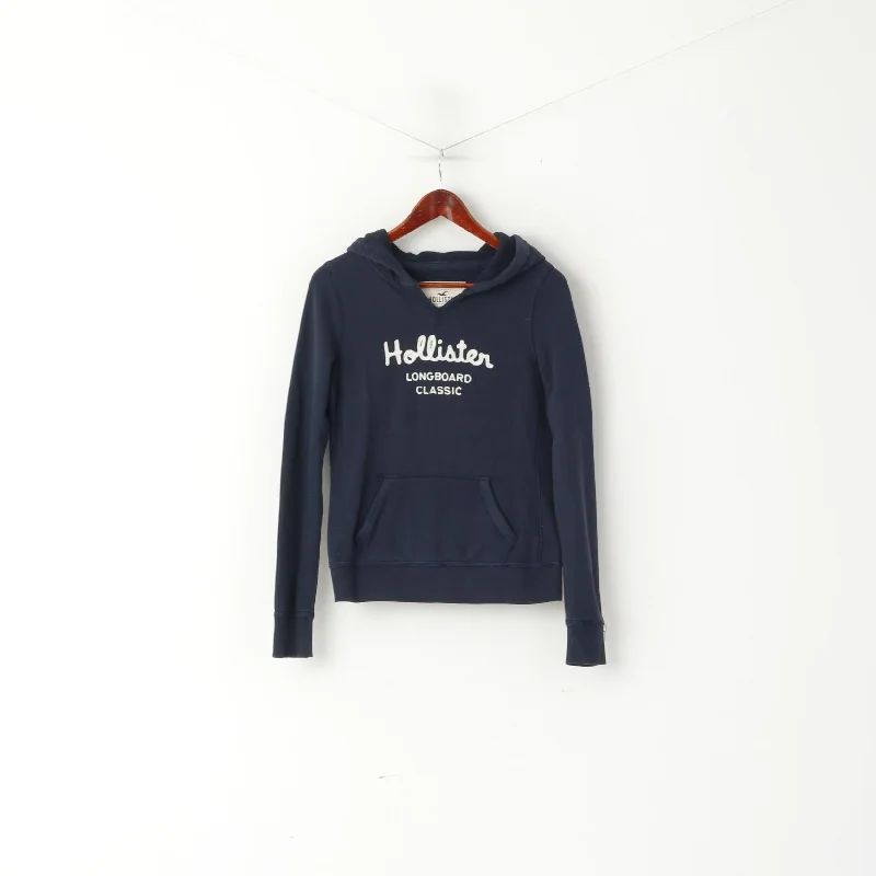 Hollister California Women M (S) Sweatshirt Navy Hooded Cotton Sport Top Hoodie with Batwing Sleeves Loose Dramatic Hollister California Women M (S) Sweatshirt Navy Hooded Cotton Sport Top Hoodie with Batwing Sleeves Loose Dramatic