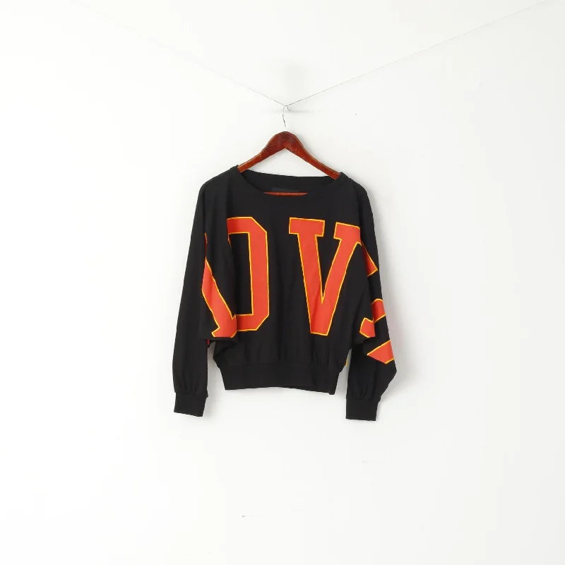 VioVio Stuttgart Women M Sweatshirt Black Cotton Cropped Oversize Top Hoodie with Embroidery Detailed Premium VioVio Stuttgart Women M Sweatshirt Black Cotton Cropped Oversize Top Hoodie with Embroidery Detailed Premium