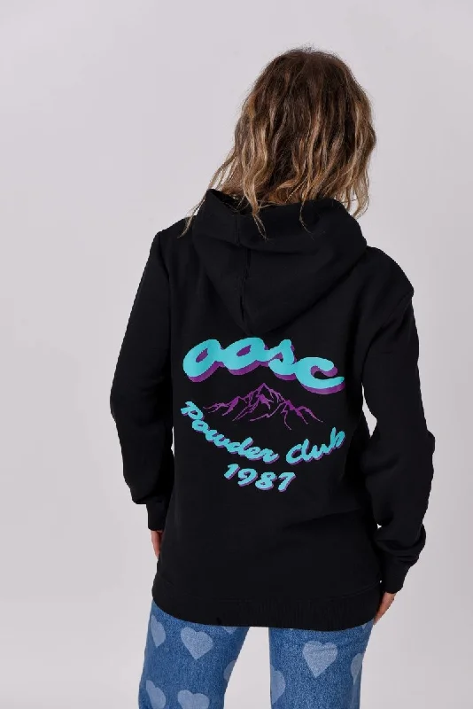 Powder Club Hoodie - Black Hoodie with Thumb Holes Functional Cozy