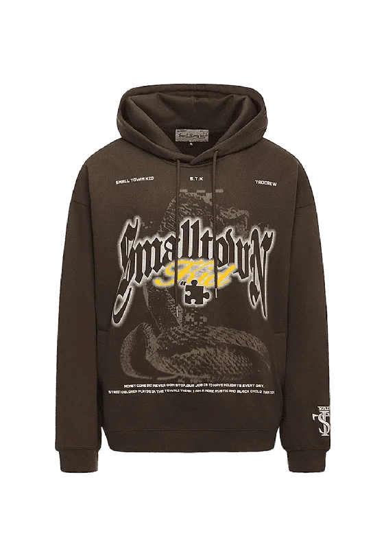 Retro Anaconda Print Hoodie Hoodie with Mock Neck Collared Structured