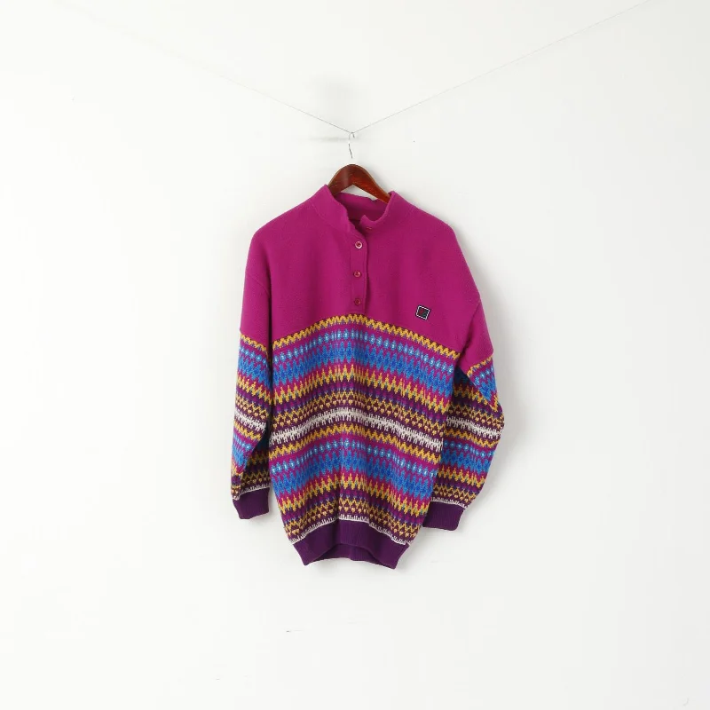 HC Women L Fleece Top Vintage Purple Nordic Button Neck Retro Jumper Hoodie with Ribbed Neckline Snug Warm HC Women L Fleece Top Vintage Purple Nordic Button Neck Retro Jumper Hoodie with Ribbed Neckline Snug Warm