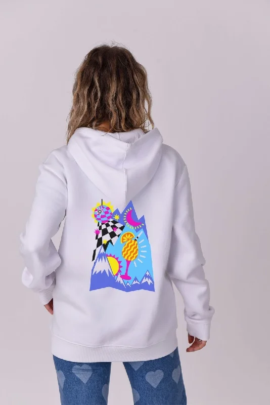 Day To Night Hoodie - White Cotton Hoodie Fleece Lining Warmth