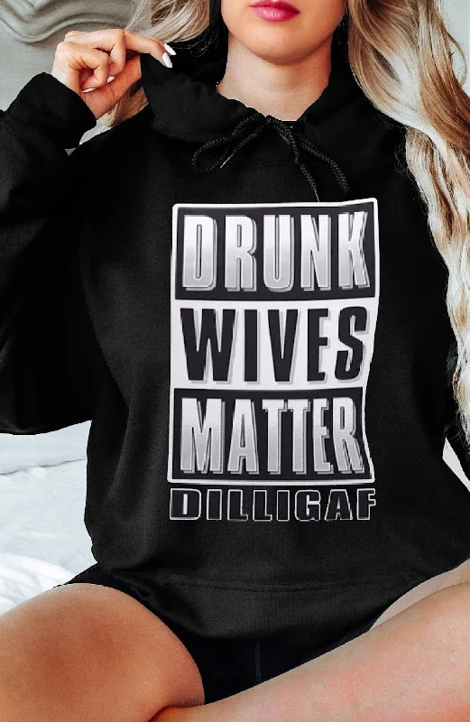 Drunk Wives Matter Hoody Hoodie with Hem Frayed Vintage Worn
