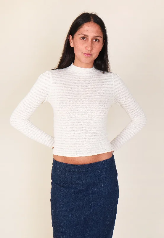 Edgar Top - Cream Hoodie with Hem Elastic Stretchable Comfortable