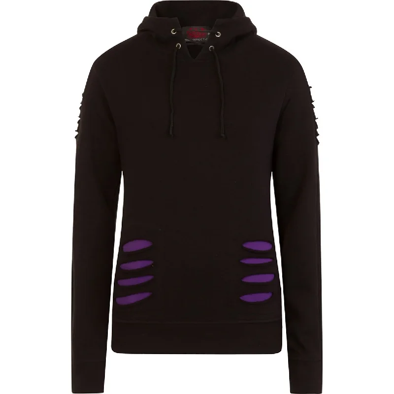 GOTHIC ROCK - Large Hood Ripped Hoody Purple-Black Hoodie with Camouflage Military Edgy GOTHIC ROCK - Large Hood Ripped Hoody Purple-Black Hoodie with Camouflage Military Edgy