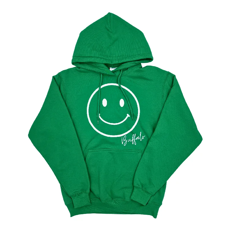 Smiley Face With Buffalo Wordmark Green Hoodie Hoodie with Turtle Neck Cozy Winter