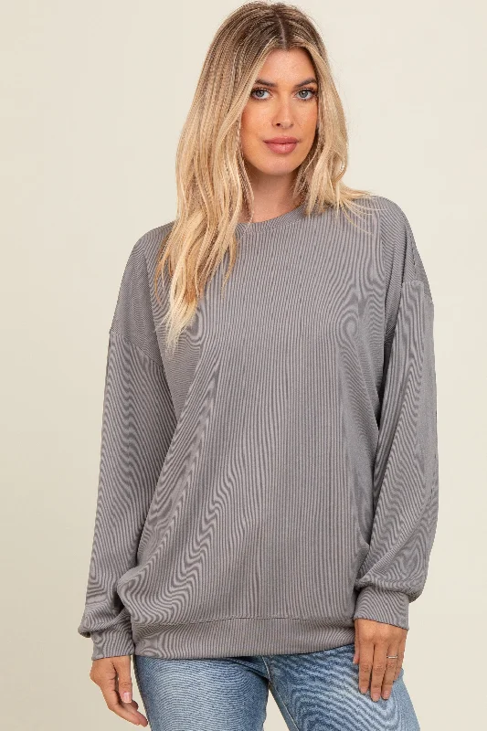 Grey Drop Shoulder Sweatshirt Hoodie with Hem Detail Decorative Unique