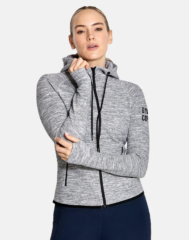 Grey Fleck Zip Hoodie Hoodie with Side Slits Relaxed Casual