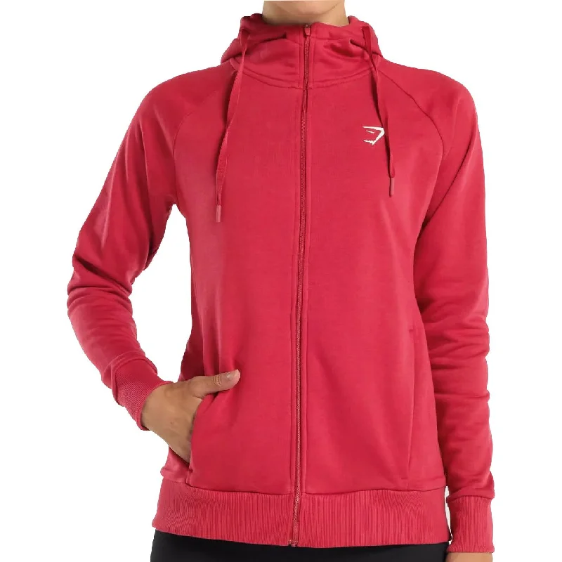 Gymshark Zip Up Womens Training Hoody - Red Hoodie with Raglan Sleeves Sporty Comfortable Gymshark Zip Up Womens Training Hoody - Red Hoodie with Raglan Sleeves Sporty Comfortable