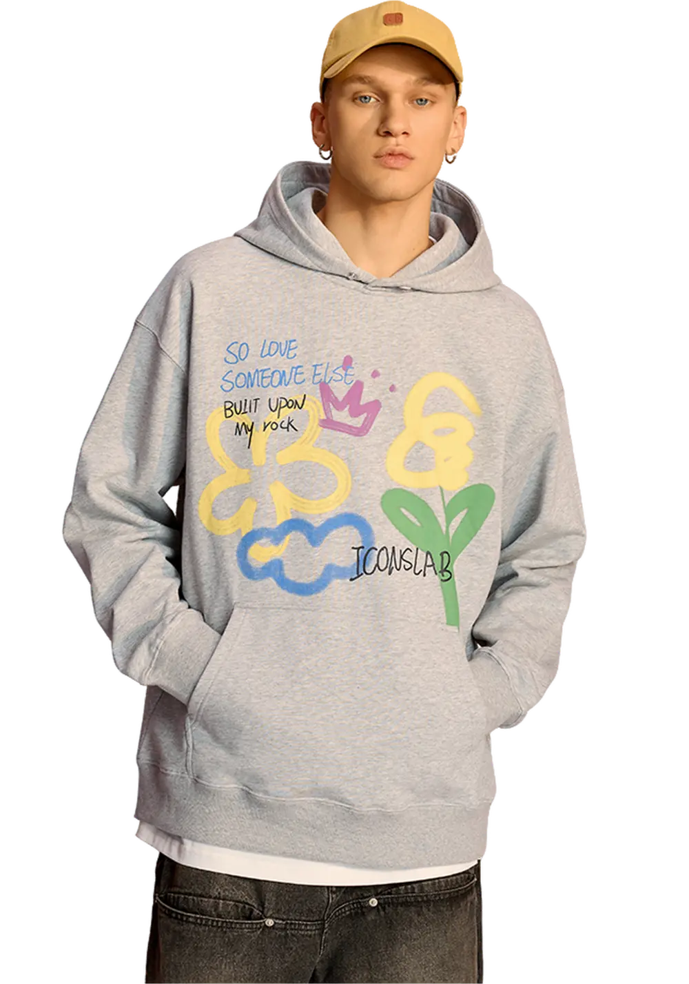 Hand Painted Colorful Floral Hoodie Hoodie with Double Zipper Versatile Adjustable