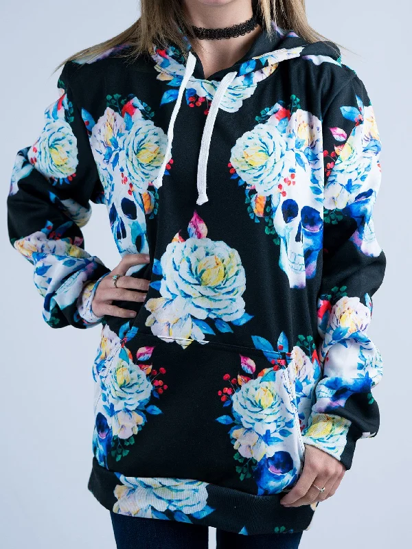 Happy Skulls Black Unisex Hoodie Hoodie with Distressed Vintage Worn