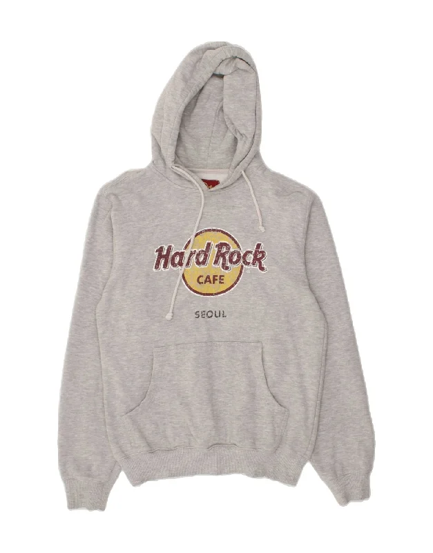 HARD ROCK CAFE Mens Seoul Graphic Hoodie Jumper Medium Grey Cotton Hoodie with High Neck Warm Protective HARD ROCK CAFE Mens Seoul Graphic Hoodie Jumper Medium Grey Cotton Hoodie with High Neck Warm Protective