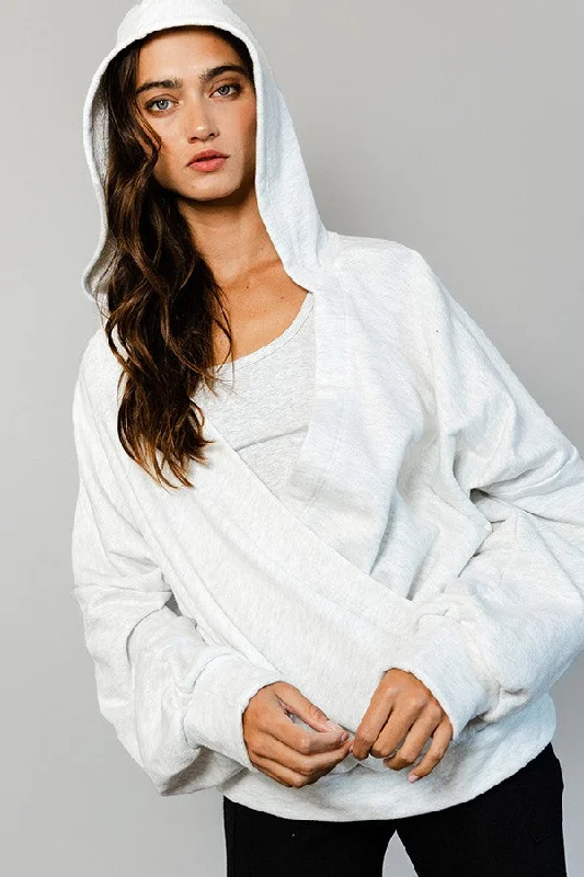 Heather Gray Terry Wrap Long Sleeve Nursing Top Hoodie with Fur Luxurious Winter