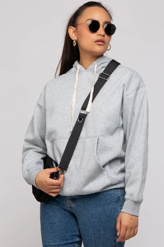 Heather Grey Basic Fleece Hoodie Hoodie with Frayed Bohemian Relaxed