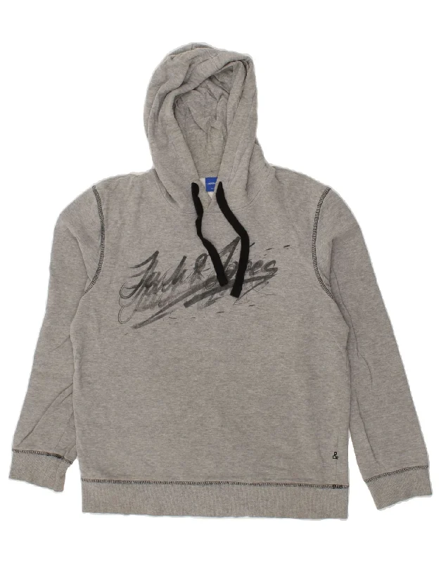 JACK & JONES Mens Graphic Hoodie Jumper Medium Grey Cotton Hoodie with Pocket Utility Practical JACK & JONES Mens Graphic Hoodie Jumper Medium Grey Cotton Hoodie with Pocket Utility Practical