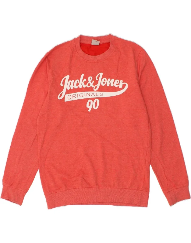 JACK & JONES Mens Originals Graphic Sweatshirt Jumper Small Red Cotton Hoodie with Hem Patch Decorative Personalized JACK & JONES Mens Originals Graphic Sweatshirt Jumper Small Red Cotton Hoodie with Hem Patch Decorative Personalized