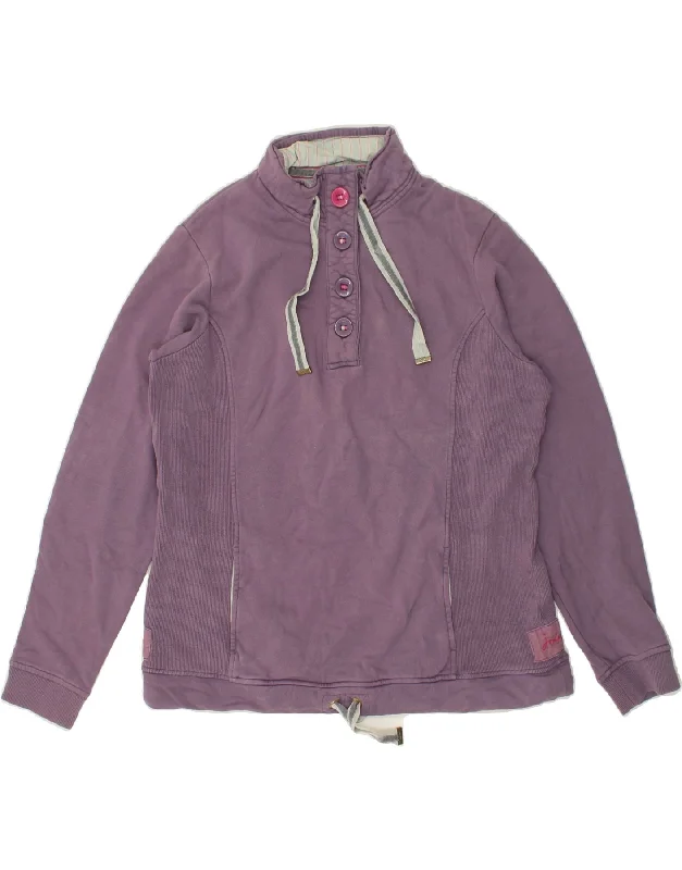 JOULES Womens Button Neck Sweatshirt Jumper UK 16 Large Purple Cotton Hoodie with Zipper Placket Modern Functional JOULES Womens Button Neck Sweatshirt Jumper UK 16 Large Purple Cotton Hoodie with Zipper Placket Modern Functional