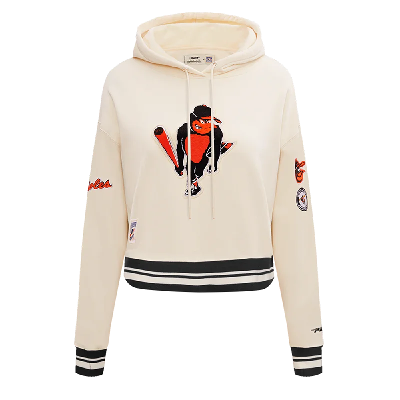 MLB BALTIMORE ORIOLES RETRO CLASSIC WOMEN'S RIB CROPPED PO HOODIE (EGGSHELL/ BLACK) Hoodie with Zipper Versatile Modern