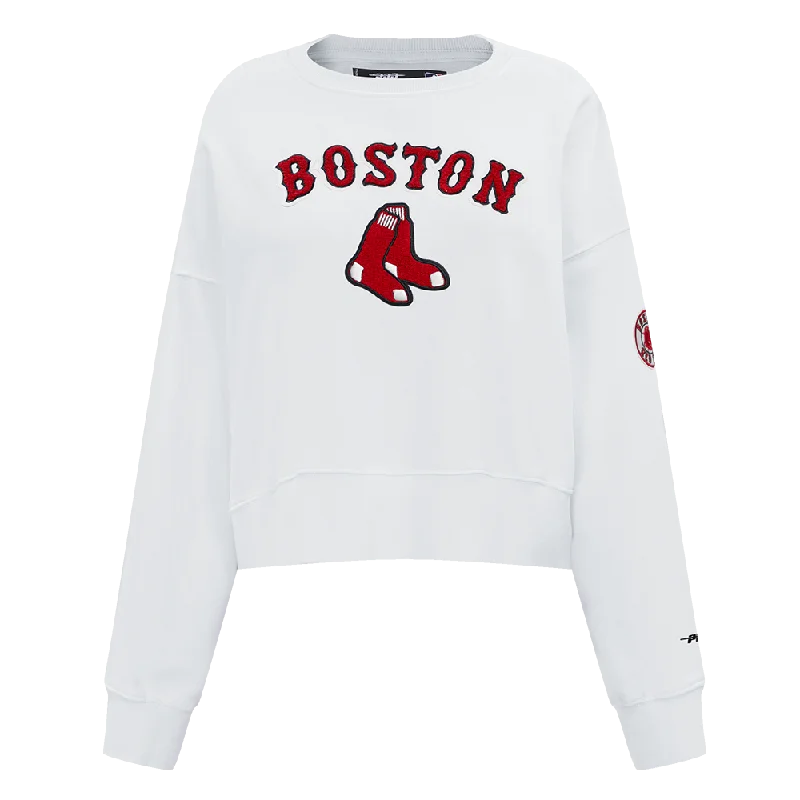 MLB BOSTON RED SOX CLASSIC WOMEN'S CREWNECK (WHITE) Hoodie with Hidden Zipper Minimalist Clean