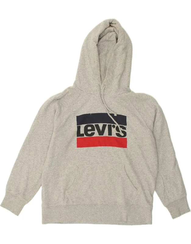 LEVI'S Mens Graphic Hoodie Jumper Small Grey Cotton Hoodie with Set-In Sleeves Structured Classic