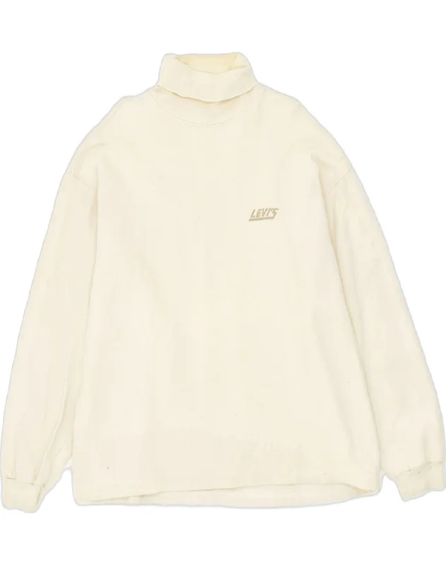 LEVI'S Mens Sweatshirt Jumper XL Off White Cotton Hoodie with Zipper Placket Modern Functional
