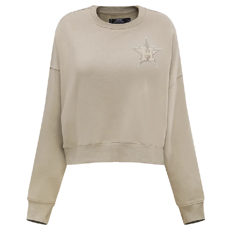 MLB HOUSTON ASTROS NEUTRAL WOMEN'S CREWNECK (TAUPE) Hoodie Crop Top Short Trendy