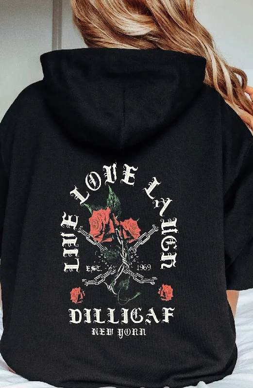 Live Love Laugh Pullover Hoodie Hoodie with Hem Drawcord Adjustable Customizable