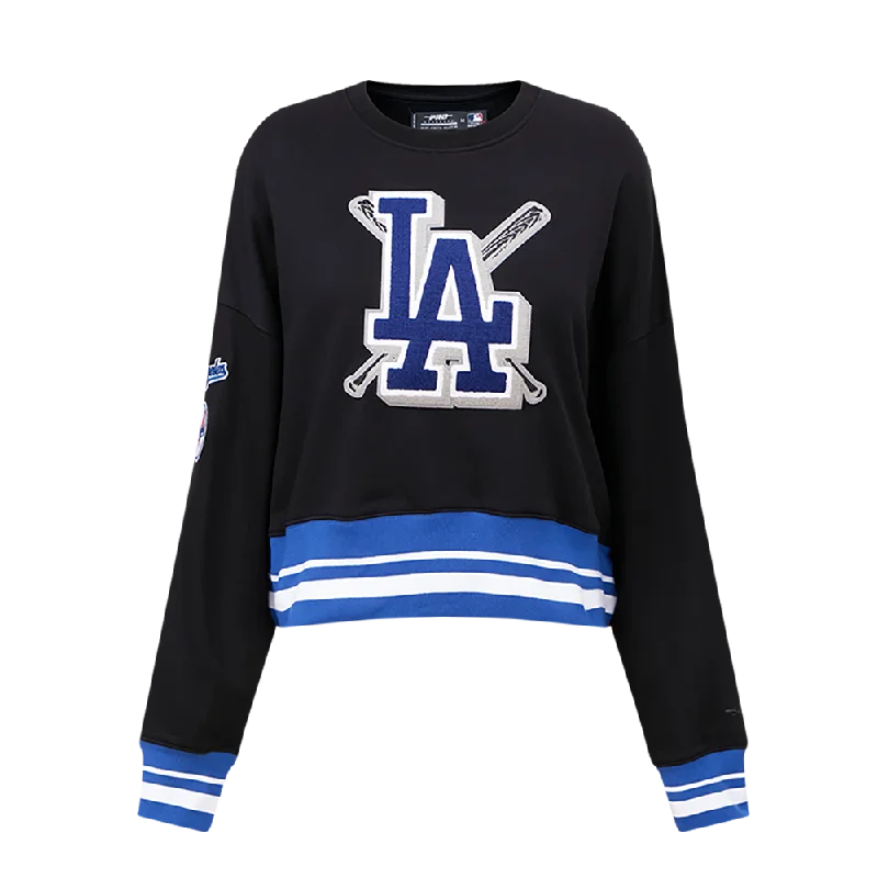 MLB LOS ANGELES DODGERS MASHUP WOMEN'S RIB CREWNECK (BLACK/DODGER BLUE) Hoodie with Sequins Glamorous Eye-catching