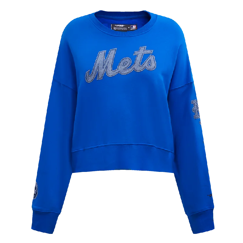 MLB NEW YORK METS VARSITY BLUES WOMEN'S CREWNECK (ROYAL BLUE) Hoodie with Hem Lace Feminine Delicate MLB NEW YORK METS VARSITY BLUES WOMEN'S CREWNECK (ROYAL BLUE) Hoodie with Hem Lace Feminine Delicate