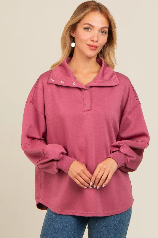 Mauve Snap Collar Oversized Pullover Hoodie with Earth Tones Natural Calm
