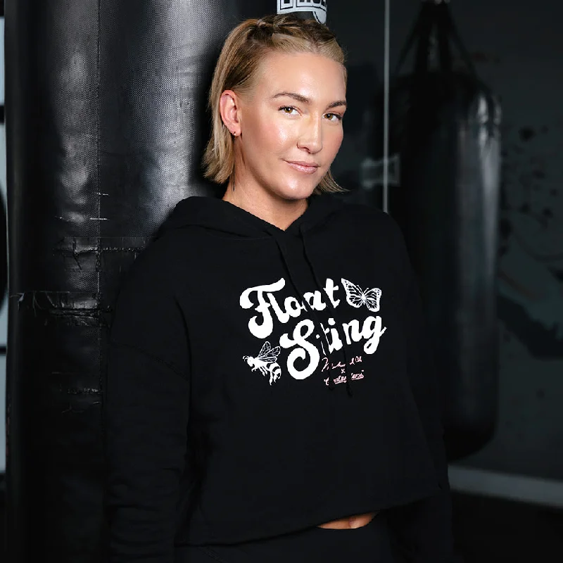 MUHAMMAD ALI FLOAT & STING WOMEN'S CROP PULLOVER HOODIE Hoodie with Exposed Zipper Edgy Industrial MUHAMMAD ALI FLOAT & STING WOMEN'S CROP PULLOVER HOODIE Hoodie with Exposed Zipper Edgy Industrial