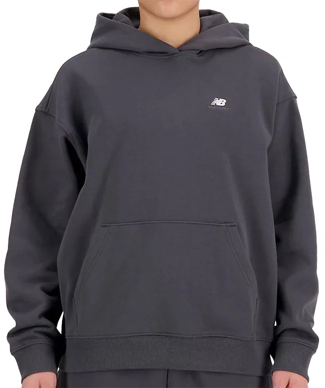 New Balance Womens Athletics French Terry Oversized Hoodie Blacktop Hoodie with Reflective Safety Nightwear