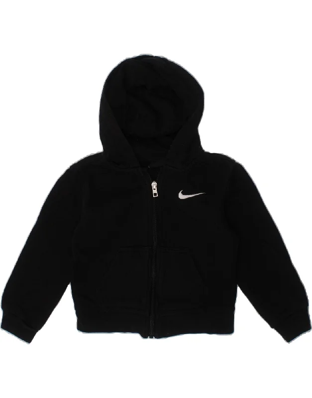 NIKE Boys Zip Hoodie Sweater 2-3 Years Black Cotton Hoodie with Print Artistic Unique