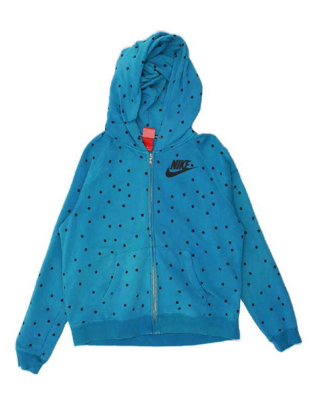 NIKE Womens Zip Hoodie Sweater UK 16 Large Blue Polka Dot Cotton Hoodie with Lining Warm Insulated NIKE Womens Zip Hoodie Sweater UK 16 Large Blue Polka Dot Cotton Hoodie with Lining Warm Insulated