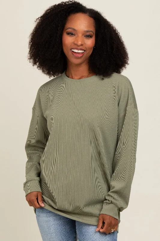 Olive Drop Shoulder Sweatshirt Hoodie with Emblem Brand Identity