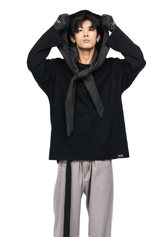 Panel Denim Hoodie Hoodie with Metallic Shiny Futuristic
